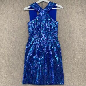 Vintage Blue Sequin Dress Criss Cross Halter 8 Robert Anthony
